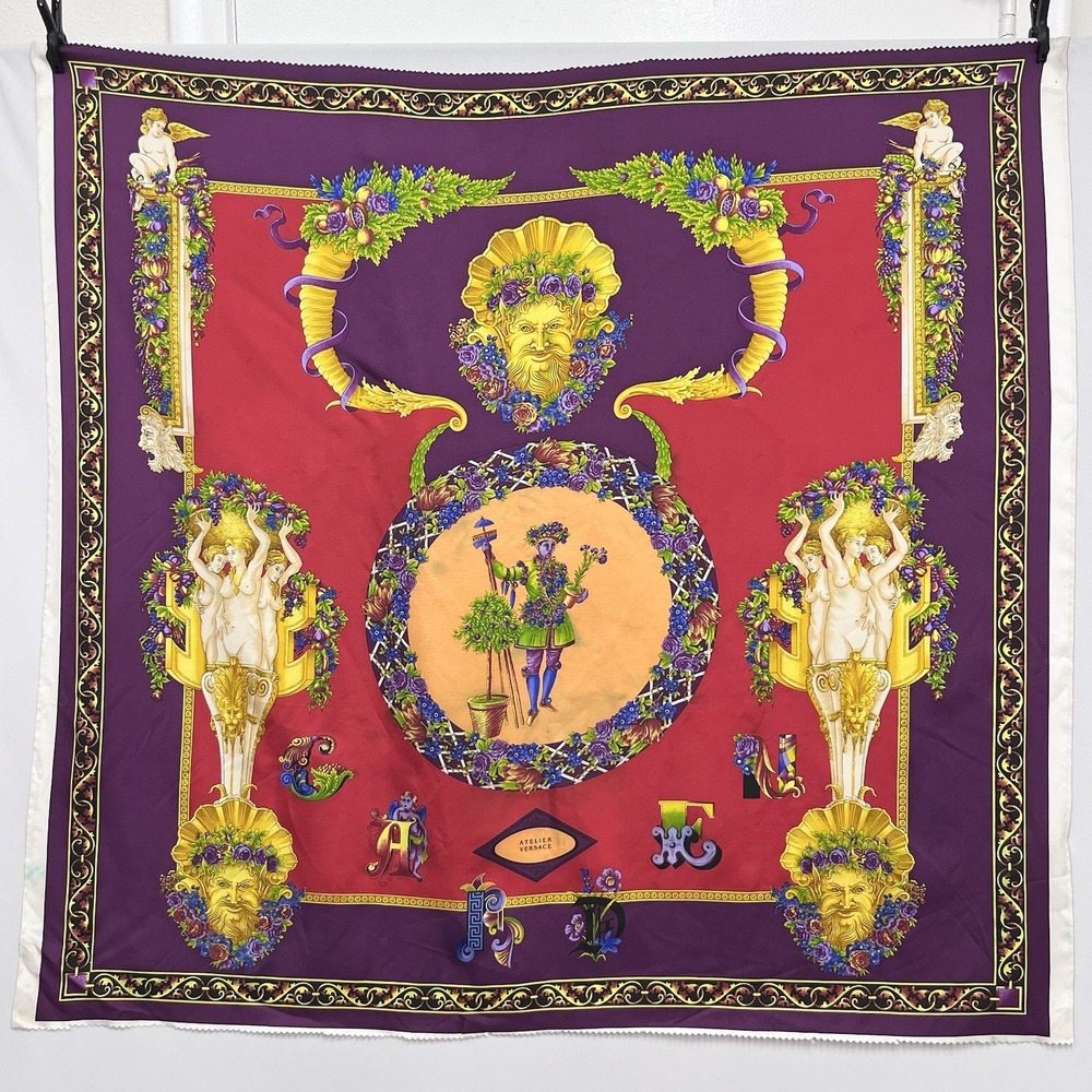 Vintage Atelier Versace Silk Fabric Panel GARDEN Series 1993 Purple Red Need TLC